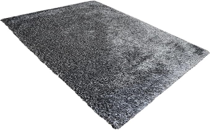 Hand Tufted SHAG Polyester ECO-Friendly Area Rugs - 5'x8', Rectangle, Black White, Solid Plain Design, High Pile Thick Handmade Anti Skid Rugs for Living Room, Bed Room K00111