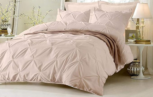 Egyptian Cotton Duvet Cover Queen Size Pinch Pleated 800 Thread Count Full Size Quilt Cover, Silky Soft with Hidden Zipper Closure and 7 Corner Ties 100% Egyptian Cotton Duvet Cover 1 Piece (Blush)