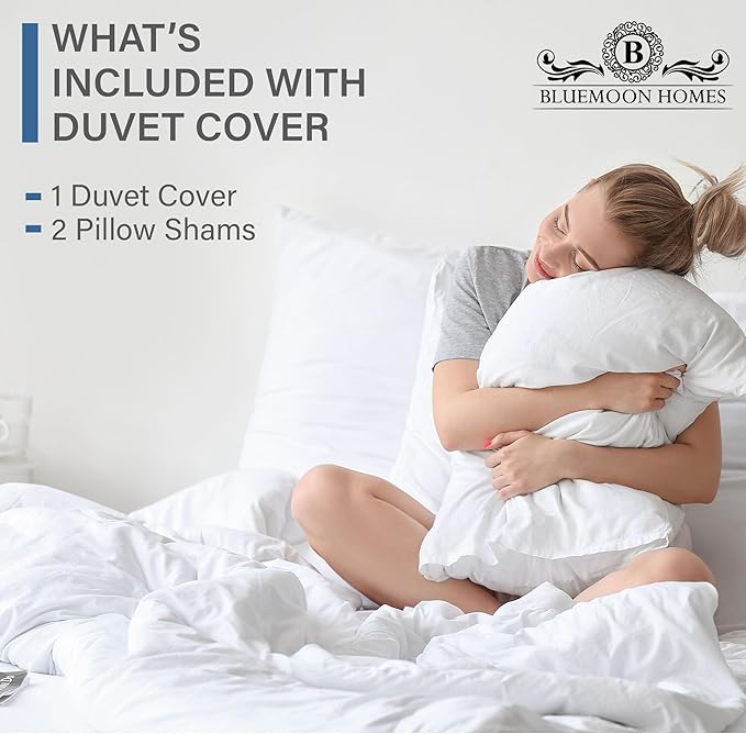 Egyptian Cotton Duvet Cover King Size 1000 Thread Count 1 Duvet Cover & 2 Pillow Shams Long Staple Quilt Silky Soft, Breathable With Zipper -3 Piece All Season Duvet Cover Set for Comforter (White)