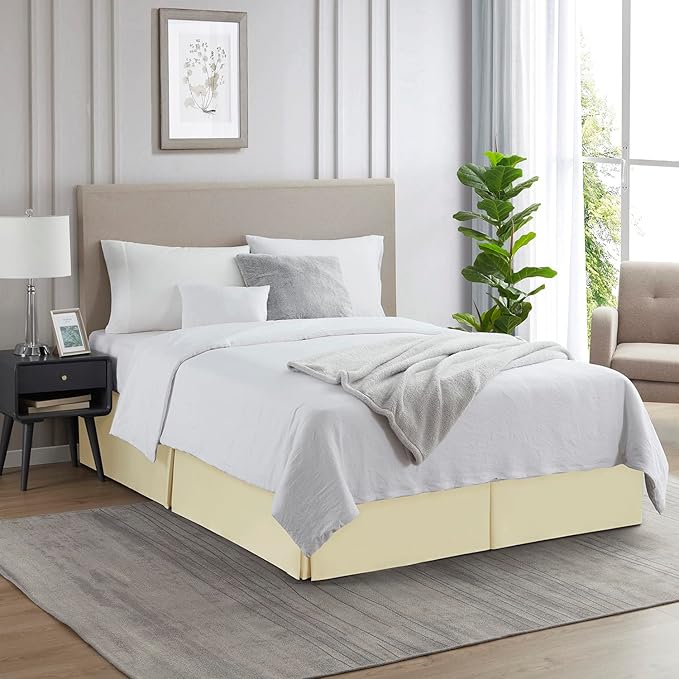 Nestl Vanilla Yellow Bed Skirt King Size - King Bed Skirt 14 Inch Drop - Brushed Microfiber Bed Skirts - Hotel Quality Pleated Bed Skirt - Shrinkage & Fade Resistant