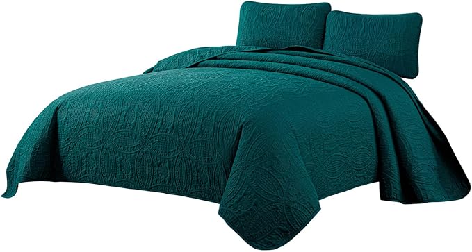 Chezmoi Collection Austin 3-Piece Oversized Bedspread Coverlet Set (King, Teal)