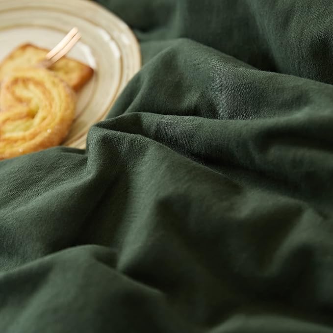 LifeTB Olive Green Duvet Cover Queen Size 3 Pieces Jersey Knit Cotton Bedding Duvet Cover Minimalist Dark Green Comforter Cover with Zipper Closure Breathable Soft Solid Color Bedding Set