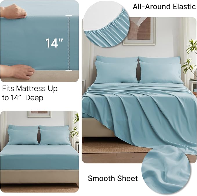 Anluoer King Comforter Set 7 Piece, Light Blue Bed in a Bag with Sheets, Comforters King Size Bedding Sets with 1 Comforter, 2 Pillow Shams, 2 Pillowcases, 1 Flat Sheet,1 Fitted Sheet