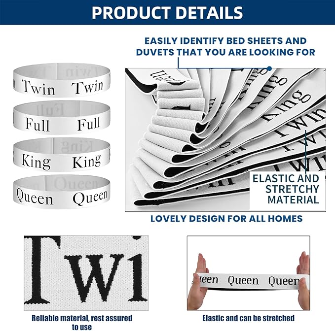 Bed Sheet Organizer Bands Bed Sheet Organizer and Storage Size Label Bands for Closet Organization Linen Elastic Bedding Straps for Foldable Bedsheet, Pillow Case, Duvet