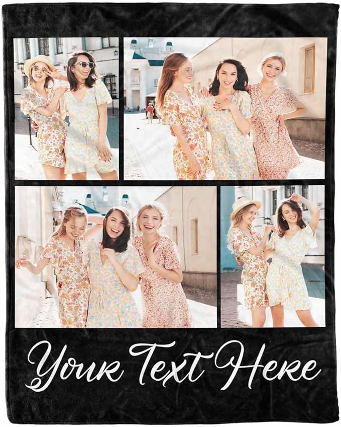 Customized Blanket with Photo, 4 Photos Custom Photo Blanket Personalized Blankets Best Friends Forever, Personalized Gifts for Best Friends, 8 Sizes