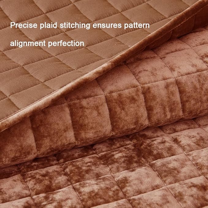 Luxurious Velvet Quilt King Size Set 98" x106" Ultra Soft Bedding Set Quilted Bedspread Coverlet with 2 Matching Pillow Shams for All Seasons,Rust
