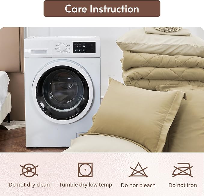 MUXHOMO 5 Pieces Twin XL Comforter Set, Reversible Bed in a Bag Twin XL Size, All Season Bedding Set with Comforter, Flat Sheet, Fitted Sheet, Pillowcases & Shams, Khaki & Linen