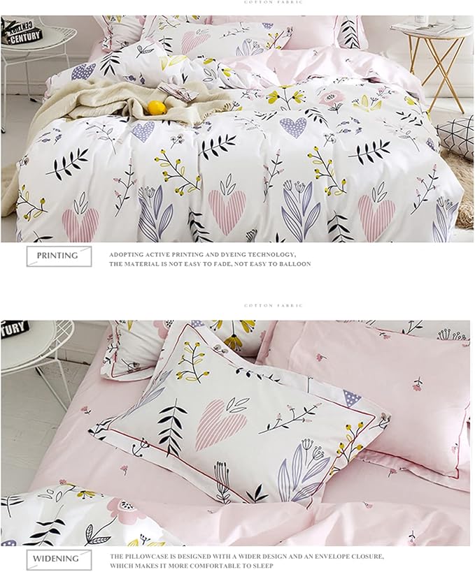 HighBuy Girls Duvet Cover Twin Floral Aesthetic Bedding Set White Pink Premium Cotton Teens Flower Kids Coquette Bedding Set Comforter Cover Soft Branches Boho Bedding Collection Pink