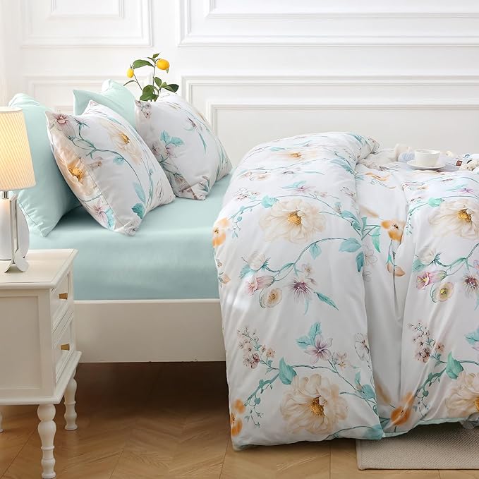 MUXHOMO Green Branch Bed in a Bag King 7 Pieces, King Comforter Set Reversible Botanical Flowers Design, Ultra Soft & Breathable Bedding Sets with Comforter, Sheets, Pillowcases & Shams
