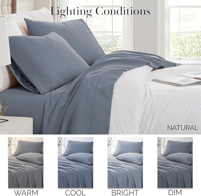 Southshore Fine Living, Inc. Pleated Hem, 21-Inch Extra Deep King Size Sheets, 4-Piece King Sheet Set, 1 Fitted Sheet, 1 Oversized Flat, Pillow Cases Set of 2, Blue Sheets King Size, Slate Blue