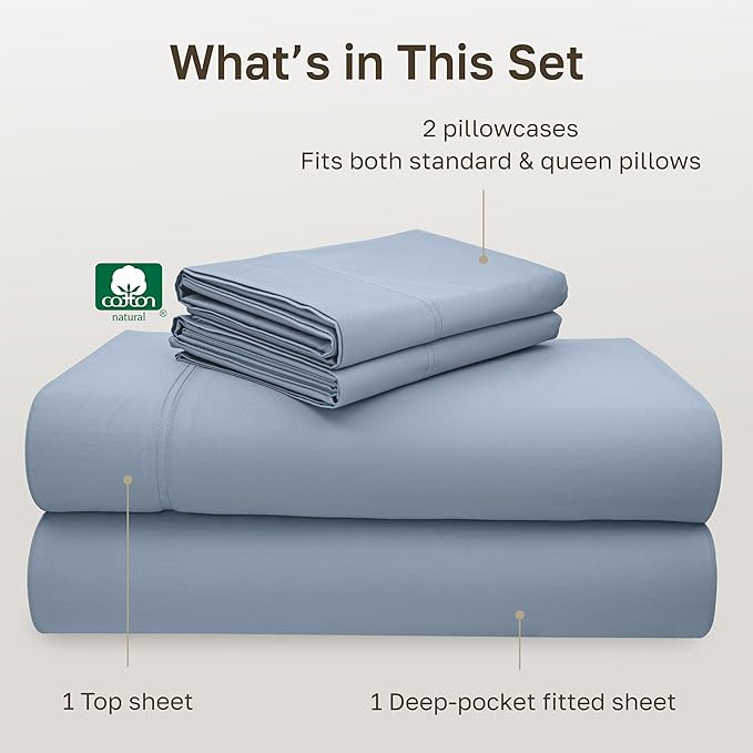 California Design Den - Luxury Full Size Sheet Set - 100% Cotton, 600 Thread Count Deep Pocket Full Size Bed Sheets, Cooling Hotel-Quality Sheets with Sateen Weave - Blue
