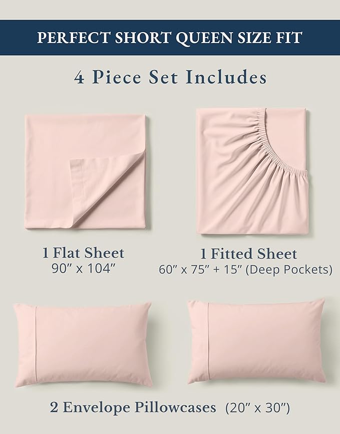 LANE LINEN RV Queen Sheets Set - 100% Organic Cotton Camper Sheet Sets 15" Deep Pocket Fitted (Short Sepia Rose)