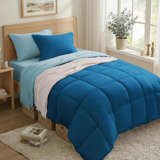 Anluoer Twin Comforter Set,Teal&Light Blue in a Bag 5 Piece,Lightweight Bedding Set with Soft Down Alternative Fill,Bed Set Includes Comforter, Fitted Sheet, Flat Sheet,Pillowcase and Sham