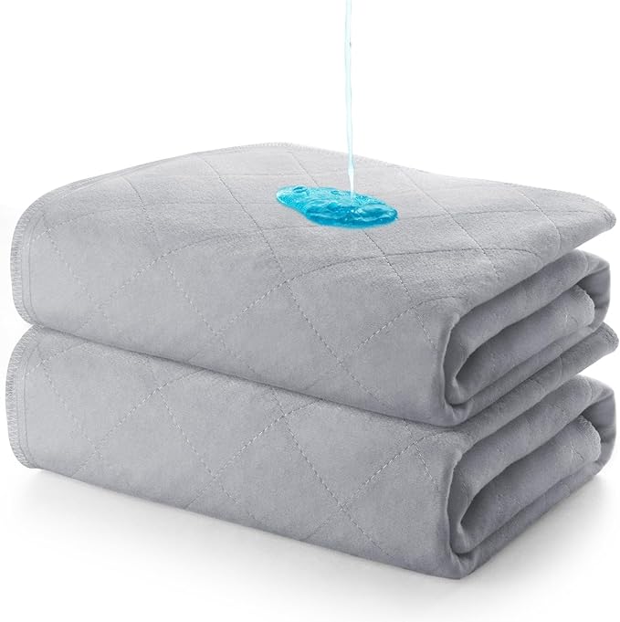 Bed Pads Washable Waterproof 2 Pack for Incontinence, Large 34 x 36 inch Absorbent Underpads, Reusable Pee Pads for Kids, Adults, Pets, Gray