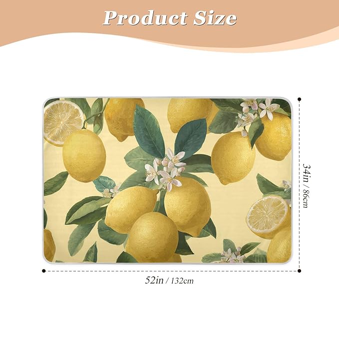 Waterproof Bed Pad Reusable Changing Pad Toddler Mattress Protector Large Pee Pad Baby Diaper Pad Soft Washable Liner Yellow Vivid Lemon and Flowers