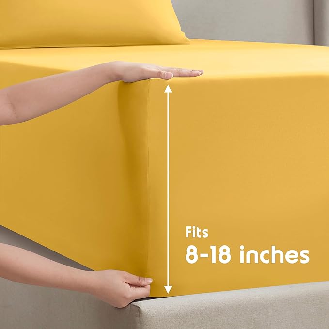 Nestl King Sheet Set - Luxury 1800 Ultra-Soft Microfiber King Bed Sheets - Double Brushed - Deep Pockets - Easy Fit - 4 Piece Set - Bedding Sheets & Pillowcases (King, Yellow)