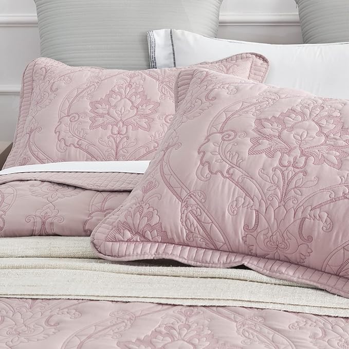 CHIXIN Microfiber Standard Pillow Shams Set of 2 - Quilted Decorative Pillow Covers - Pale Rose - Size (20" x 26")