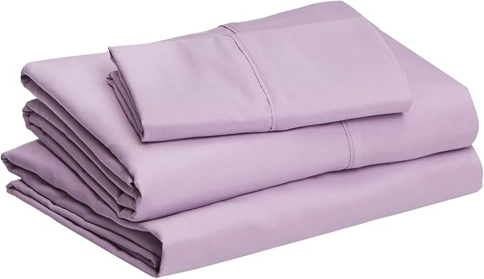 Amazon Basics Lightweight Super Soft Easy Care Wrinkle-Free Breathable Brushed Microfiber 3 Piece Bed Sheet Set with 14-Inch Deep Pockets, Twin, Frosted Lavender, Solid