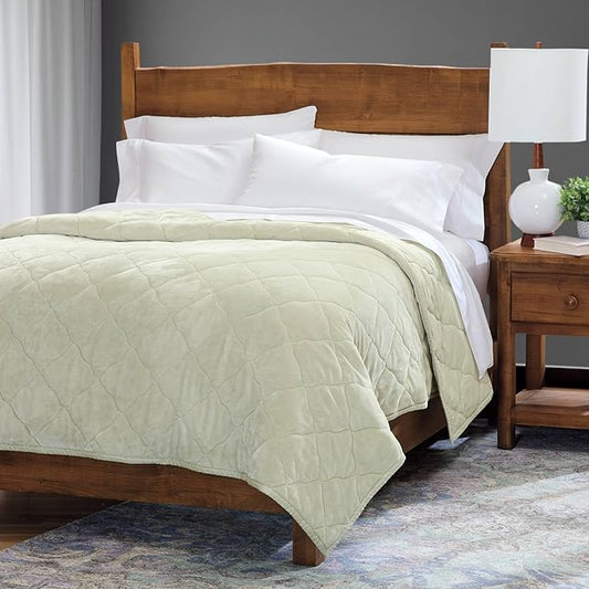 Cuddledown Reversible Sateen & Fleece Blanket | Ultra-Soft & Smooth | Polyfleece & 100% Cotton Sateen | Oeko-TEX Certified | 50" x 70" | Throw Size | Sage