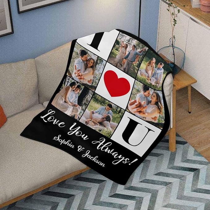 Ships Next Day, Custom Photo Blanket Personalized Valentines Day Blanket for Boyfriend Girlfriend, Couples Blanket I Love You Valentine's Day Birthday Gifts for Wife Husband Him/Her