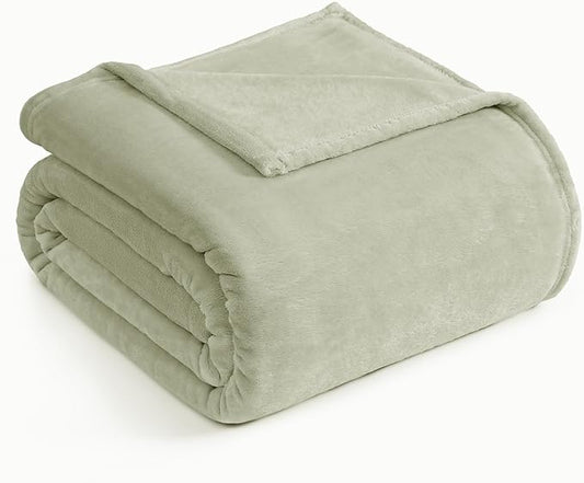 Casa Platino Fleece Blanket Queen Size – 300 GSM Fleece Throw for Bed or Couch – Soft Cozy Warm Holiday Winter Blanket for Bed, Fuzzy Plush Elegant Gifts for Men & Women - 90x90 Inch - Mineral