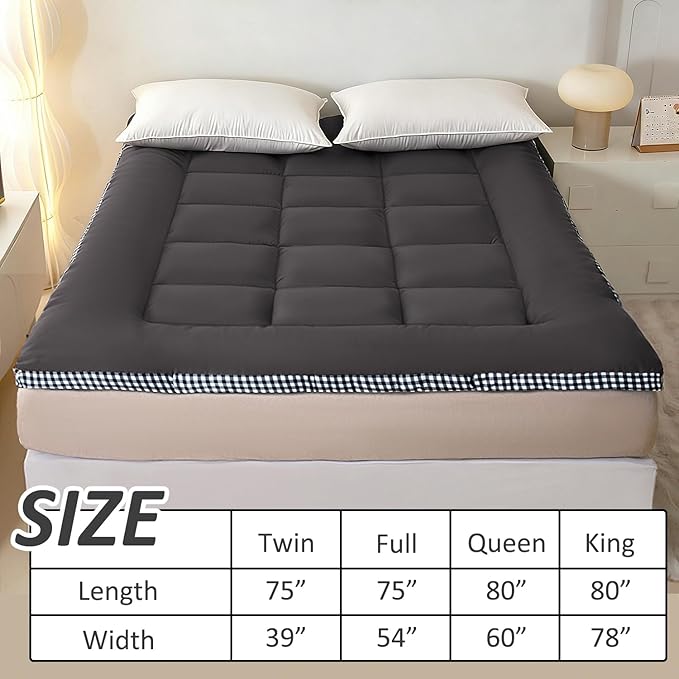 Thick Mattress Topper Twin Size - Non-Slip Mattress Pad Cover for Back Pain Breathable Folding Sleeping Pad Machine Washable Mattress Protector (39x75 inch,Black)