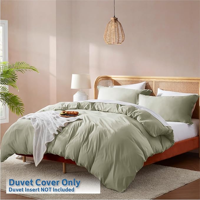 Nestl Twin Duvet Cover Set - Double Brushed Sage Green Soft Twin / Twin XL Duvet Cover 2 Piece with Button Closure, 1 Twin Size Duvet Cover 68x90 inches and 1 Pillow Sham