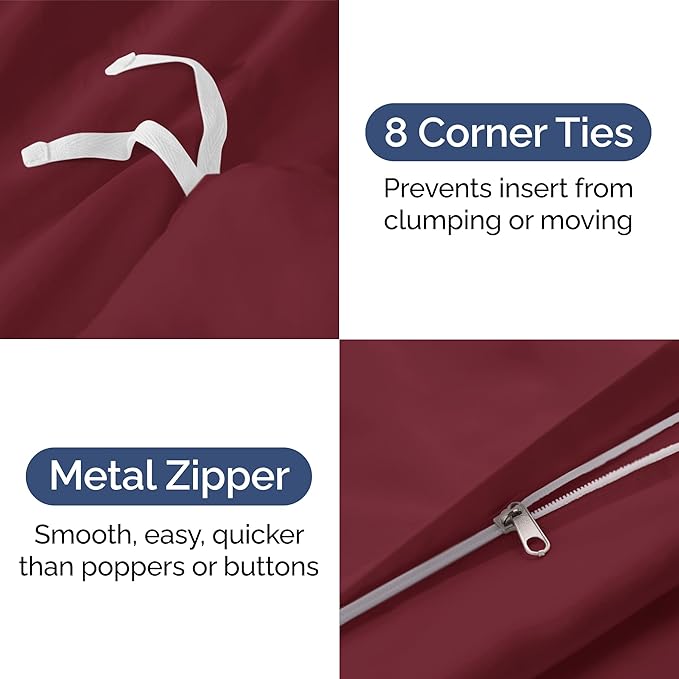 Duvet Cover Twin/Twin XL Size - Extra Soft Twin/Twin XL Size Duvet Cover - Breathable, Easy Care and Fade Free with Zipper Closures & Ties - 68" x 90" Inches - (Burgundy) Comforter Not Included