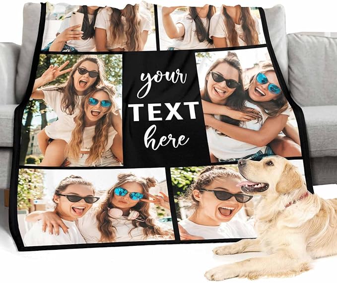 Customized Photo Blanket - 6 Pictures Personalized for BFF, Sister, Besties - Unique Gifts - Collage Blanket with Photos - 8