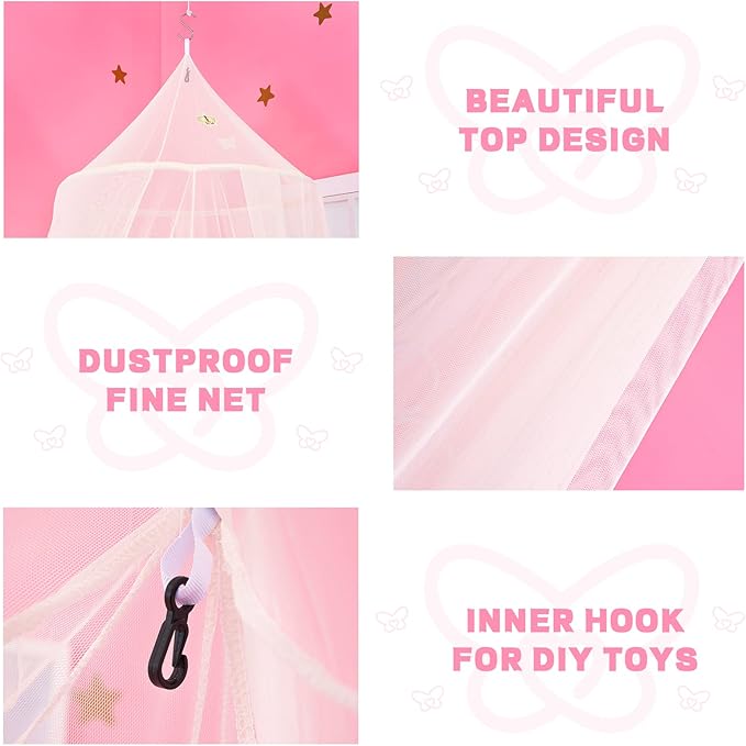 South to East Bed Canopy for Girls with Glowing Butterfly in The Dark, Beige Princess Bed Curtains for Girls, Kids Bed & Toddler Bed, Twin, Full & Queen, Mosquito Net Canopy for Bedroom