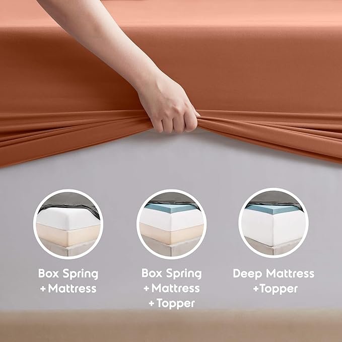 Nestl Bed Sheets Set - 4Pc California King, Microfiber, Ultra Soft, Breathable, Lightweight, Snug Fit, Rust