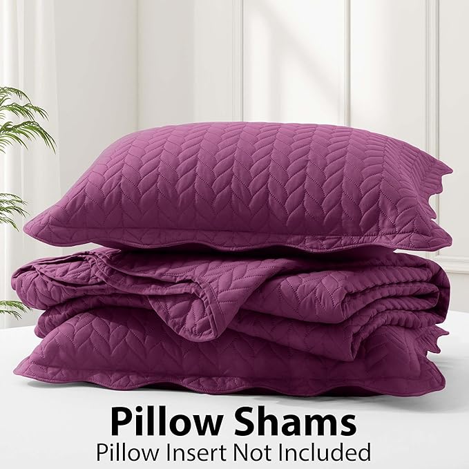 IR Imperial Rooms Twin Quilt Bedding Set Size (68” x 86”) + 1 Pillow Shams (20” x 26” + 2”) - 2 Pcs All Season Lightweight Reversible Microfiber Coverlet Embossed Quilt Bedspread (Purple)