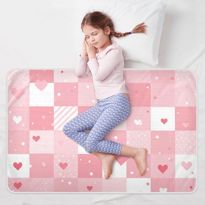 Waterproof Bed Pad Reusable Changing Pad Toddler Mattress Protector Large Pee Pad Baby Diaper Pad Soft Washable Liner Pink White Checkered Plaid Hearts Stripes