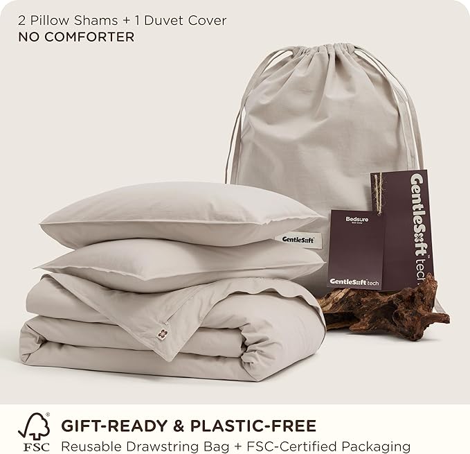 Bedsure Cotton Duvet Cover Full - Luxury Slub Weave 100% Cotton Duvet Cover with a Linen Like Textured, Easy Change Durable Bedding, Natural Linen, 80" x 90"
