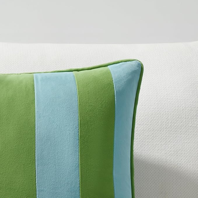 MONDAY MOOSE Decorative Throw Pillow Covers Cushion Cases, Set of 2 Soft Velvet Striped Piping Edge Designs, Pillow Inserts Not Included (16x16 inch, Light Green/Light Blue)