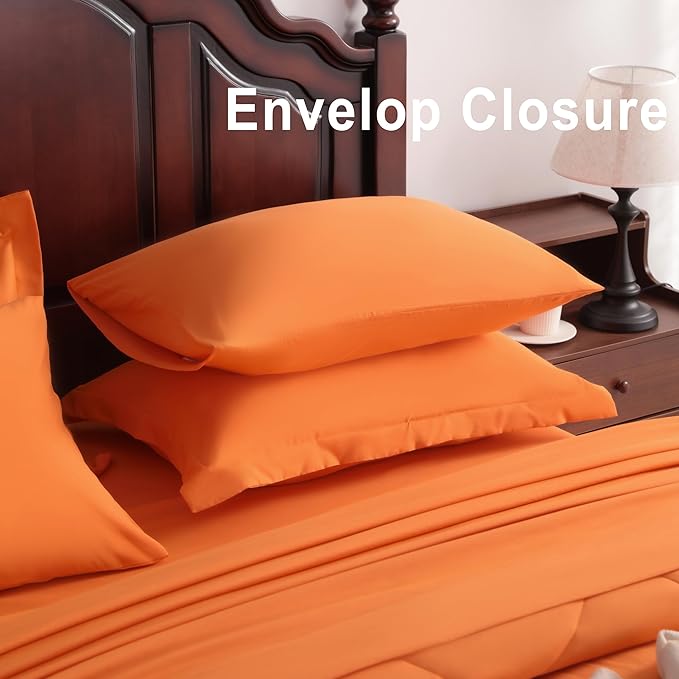 NTBAY King Comforter Set with Sheets, 7 Pieces Soft and Breathable King Bedding Set, Bed in a Bag, Down Alternative Comforter Set Solid Color All Season, Orange