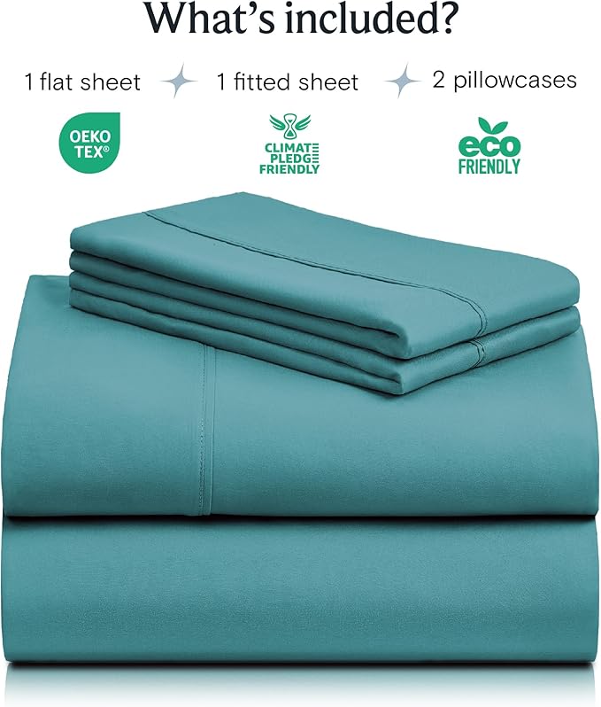 LuxClub 4 PC Queen Sheet Set, Breathable Luxury Bed Sheets, Deep Pockets 18" Wrinkle Free Cooling Sheets Machine Washable Hotel Bedding Silky Soft - Teal Queen