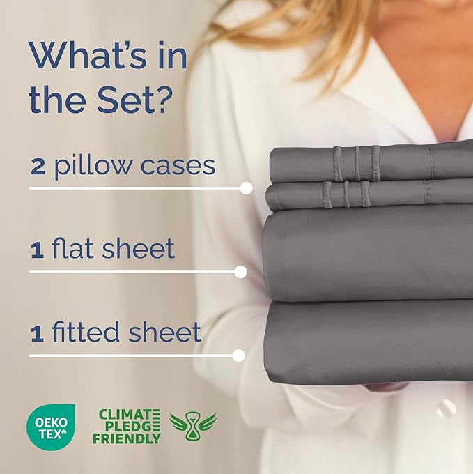 Full XL Size 4 Piece Sheet Set - Comfy Breathable & Cooling Bed Sheets Set - Hotel Luxury Bedding for Women, Men, Kids, Teens, Boys & Girls - Deep Pockets, Soft, Wrinkle Free - Oeko-Tex - Dark Grey