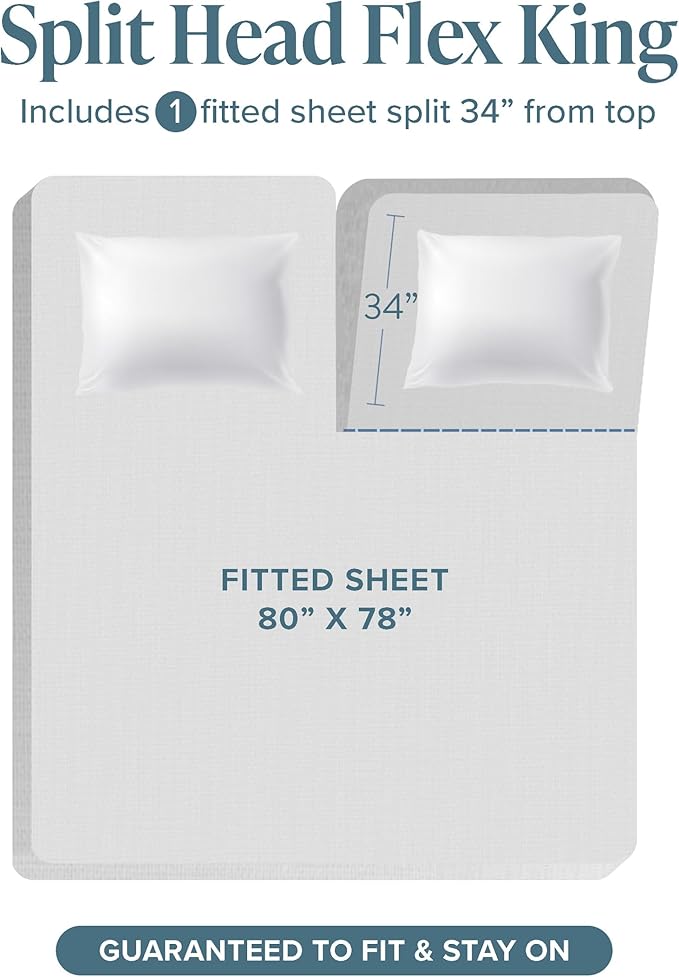 Bare Home Split Head Flex King Sheet Set - 1800 Ultra-Soft Microfiber Sheets - Double Brushed - Deep Pockets - Easy Fit - 4 Piece Set - FlexTop Bed Sheets (Split Head Flex King, Heathered Grey)
