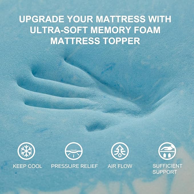SINWEEK 3 Inch Mattress Topper 5-Zone Memory Foam Mattress Topper Pressure Relief Soft Mattress Pad, CertiPUR-US Certified, Full Size