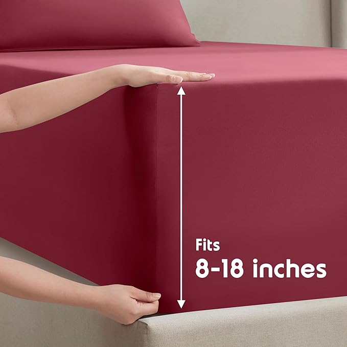 Nestl King Sheet Set - Luxury 1800 Ultra-Soft Microfiber King Bed Sheets - Double Brushed - Deep Pockets - Easy Fit - 4 Piece Set - Bedding Sheets & Pillowcases (King, Burgundy Red)