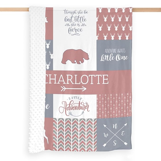 Customzed Baby Blanket for Girls Super Soft Double Layer with Dotted Backing, Receiving Blanket with Cute Woodland Multicolor Printed Blanket Brick Dust 40 x 50 Inch