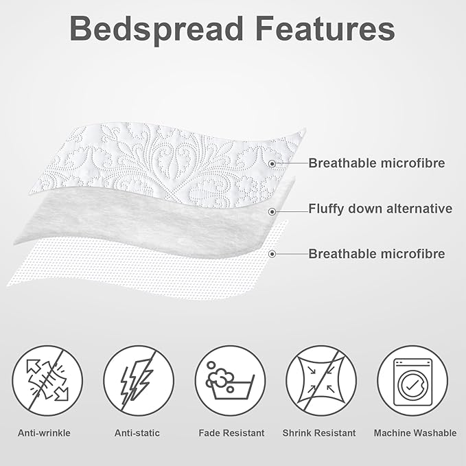Hansleep White Quilt California King Size - Baroque Ultrasonic All Season Bedspread California King, Soft Lightweight Coverlet Bedding Set, 3 Piece (1 Quilt, 2 Pillow Shams)