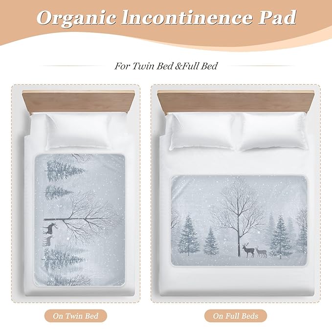 Waterproof Bed Pad Reusable Changing Pad Toddler Mattress Protector Large Pee Pad Baby Diaper Pad Soft Washable Liner Blue Snow Trees and Reindeer