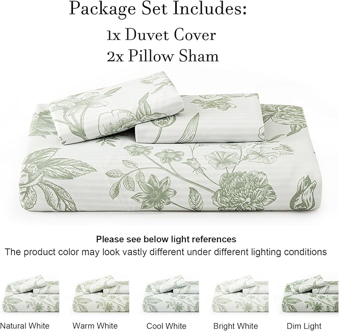 PHF Ultra Soft Floral Duvet Cover King Size, Printed Bedding Set 3 Pieces, Comfy Farmhouse Pattern Duvet Cover Set with 2 Pillow Shams, Zipper Closure and 8 Ties, 104"x90", Flower-Green