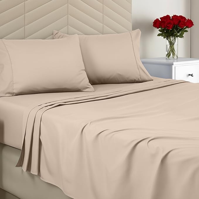 Utopia Bedding Full Size 4 Piece Sheet Set - Brushed Microfiber - Soft Bed Sheets for Full Size Bed - Includes 1 Fitted, 1 Flat, & 2 Pillow Cases - Deep Pocket (Beige)