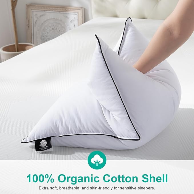 APSMILE Medium Firm Feathers Down Pillow King Size Pack of 1, Luxury Feathers Pillow for Sleeping, 100% Organic Cotton Cover Hotel Collection Bed Pillows for Side Sleeper (White, 20"x36")
