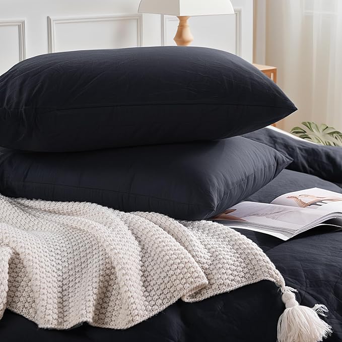 NEXHOME PRO King Duvet Cover Set, 100% Certified Organic Cotton with Washed Feel & Linen-Like Texture, Comfortable & Breathable, Home Bedding Set Dark Grey (No Comforter) 10490
