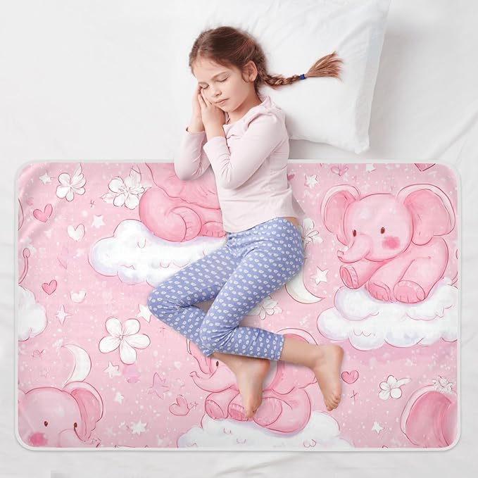 Waterproof Bed Pad Reusable Changing Pad Toddler Mattress Protector Large Pee Pad Baby Diaper Pad Soft Washable Liner Pink Elephants Clouds Flowers