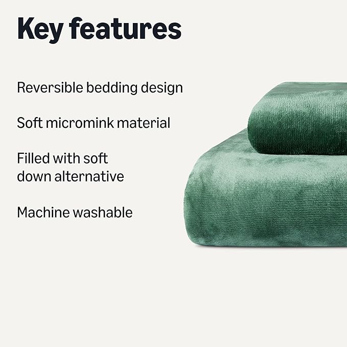 Amazon Basics Reversible Sherpa Comforter Set with Pillow Sham, Green, Twin/Twin XL